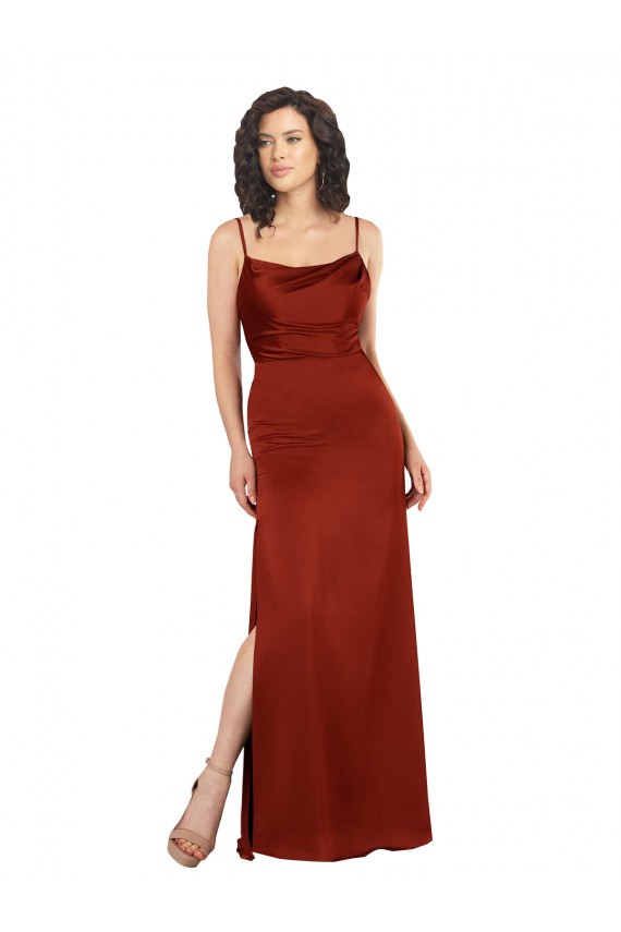 Outlet Floor-Length Silky Satin Prom Dress with Skirt Slit UK