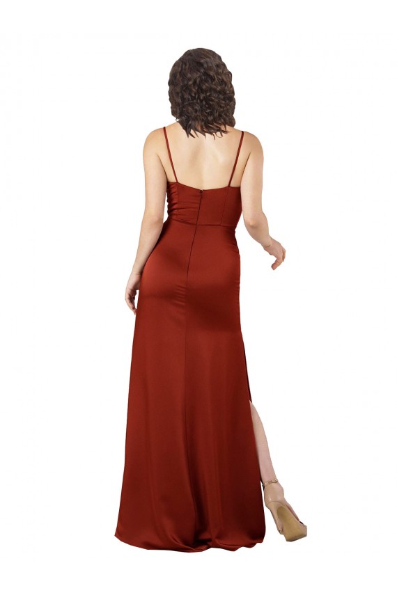 Outlet Floor-Length Silky Satin Prom Dress with Skirt Slit UK