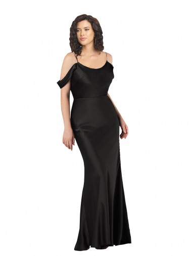 Outlet Off the Shoulder Sleeves Silky Satin Prom Dress with Skirt Slit UK