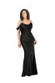 Outlet Off the Shoulder Sleeves Silky Satin Prom Dress with Skirt Slit UK