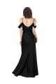 Outlet Off the Shoulder Sleeves Silky Satin Prom Dress with Skirt Slit UK