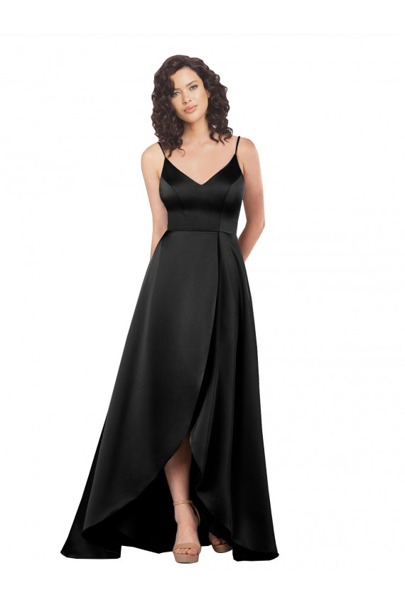 Outlet High Low V-Neckline Silky Satin Tulip Prom Dress with Wrap Skirt UK