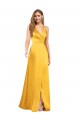 Outlet Halter A-Line Silky Satin Prom Dress with V-Neckline and Slit UK