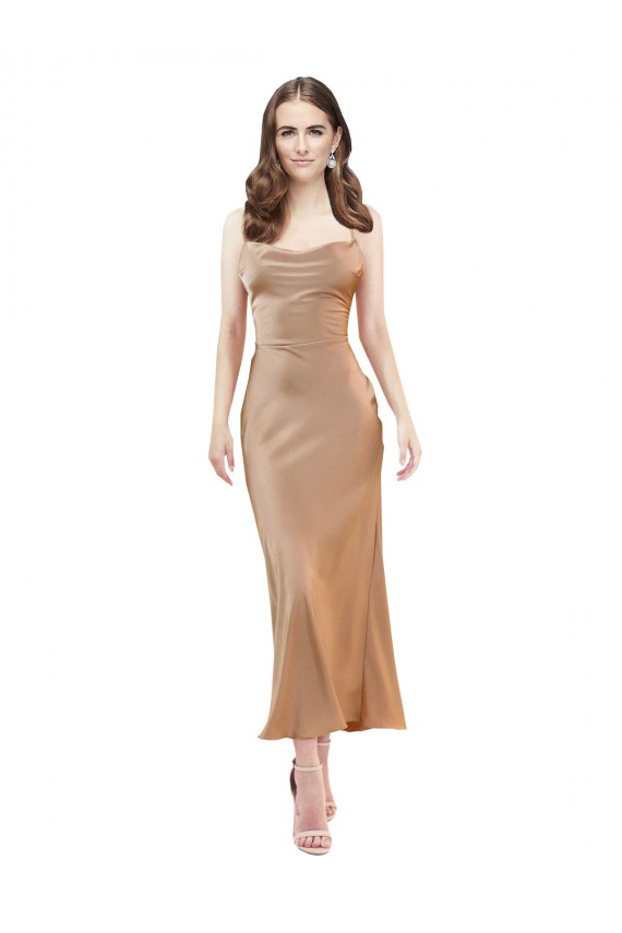 Outlet Cowl Neck Silky Satin Midi Length Cocktail Prom Dress / Homecoming Dress Low Back UK