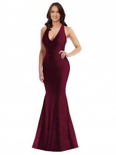 Outlet Plunge Neckline Cutout Low Back Silky Satin Mermaid Prom Dress UK