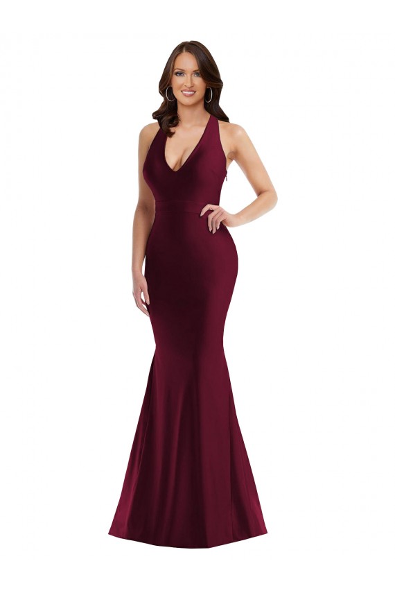 Outlet Plunge Neckline Cutout Low Back Silky Satin Mermaid Prom Dress UK