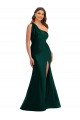 Outlet Cascading Bow One Shoulder Silky Satin Mermaid Prom Dress with Front Slit UK