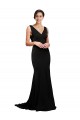 Outlet V-Neck Full Length Silky Satin Prom Dress with Soft Cowl Neck and Sweep Train UK