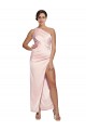 Outlet One Shoulder Full Length Long Silky Satin Prom Dress with Thigh Split UK
