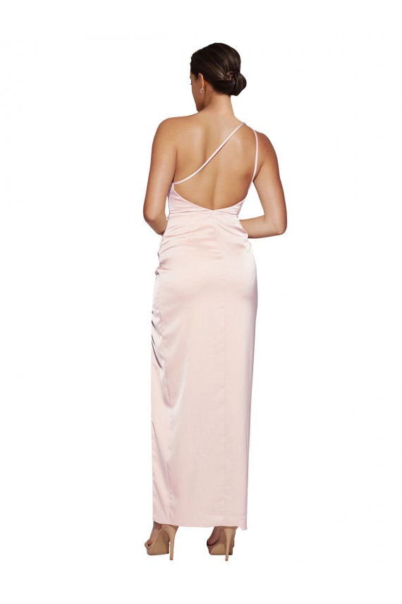 Outlet One Shoulder Full Length Long Silky Satin Prom Dress with Thigh Split UK