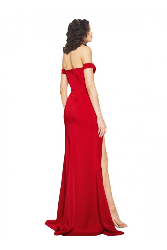 Outlet Off the Shoulder Sweetheart Bustier Style Silky Satin Prom Dress with Side Split UK