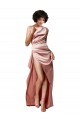 Outlet Low Back One Shoulder Full Length Silky Satin Prom Dress UK