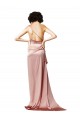 Outlet Low Back One Shoulder Full Length Silky Satin Prom Dress UK