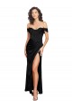 Outlet Fitted Sweetheart Neckline Silky Satin Prom Dress with Off the Shoulder Sleeves and High Slit UK