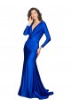 Outlet Deep V-Neck Long Sleeves Silky Satin Prom Dress UK