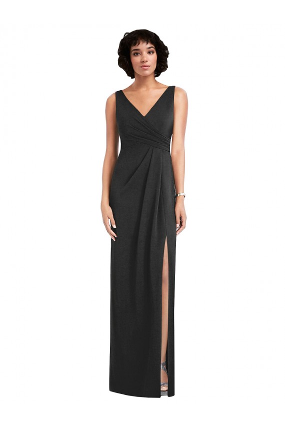 Outlet Draped Wrap Maxi Spandex Prom Dress with Front Slit UK