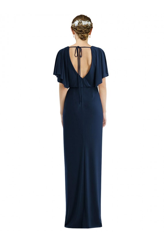 Outlet Open Back Short Sleeves Draped Tulip Skirt Maxi Spandex Prom Dress UK