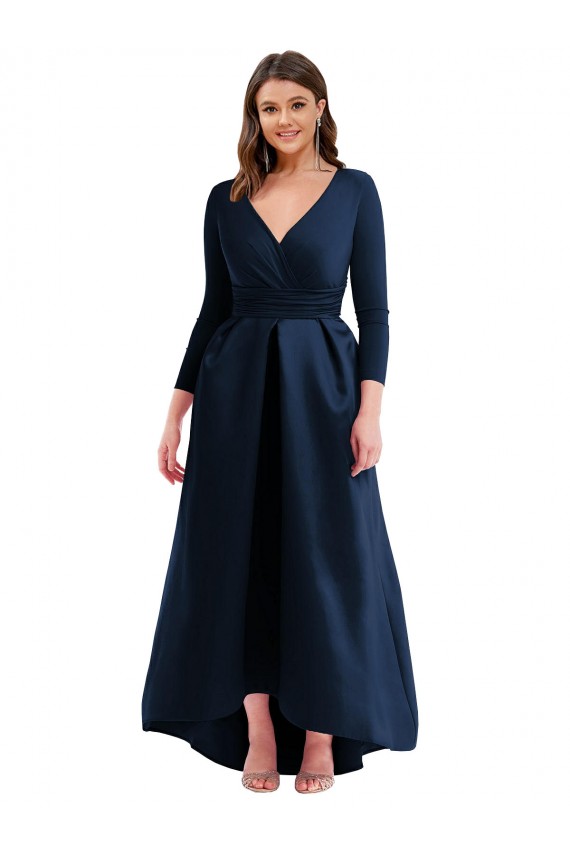 Outlet Long Sleeves Wrapped Spandex Prom Dress with High Low Full Skirt and Pockets UK