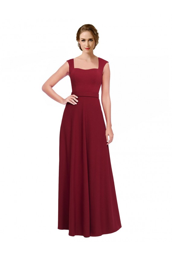 Outlet Square Neck Subtle Cap Sleeeves Crepe Prom Dress UK