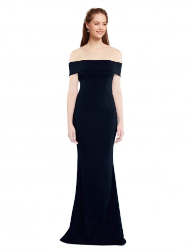 Outlet Off the Shoulder Fitted Crepe Prom Dress with Back Cut Out UK