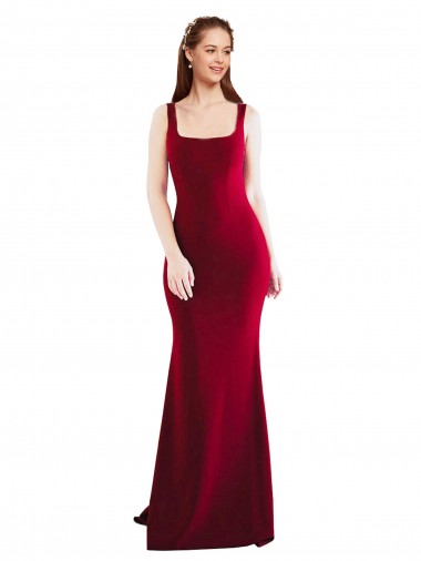 Outlet Square Neckline and Backline Fitted Crepe Prom Dress UK