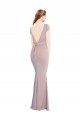 Outlet Boat Neck Cap Sleeve Crepe Prom Dress with Plunging Tie Back UK