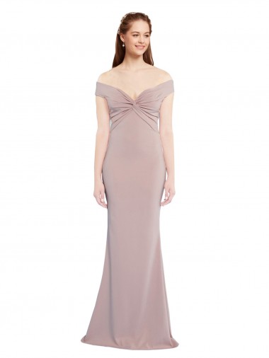 Outlet Knotted Off the Shoulder Crepe Prom Dress with Cut-Out Back UK