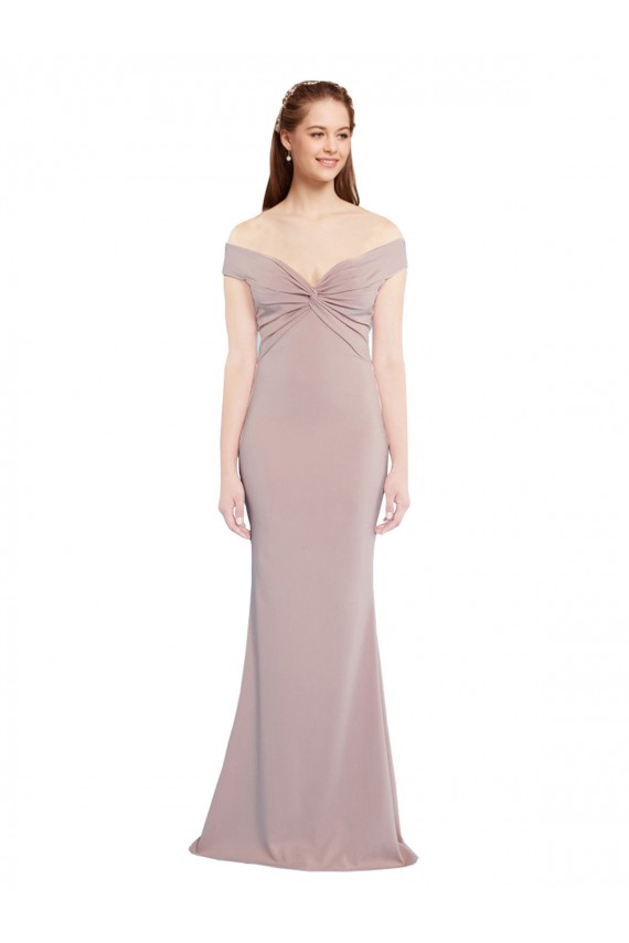 Outlet Knotted Off the Shoulder Crepe Prom Dress with Cut-Out Back UK
