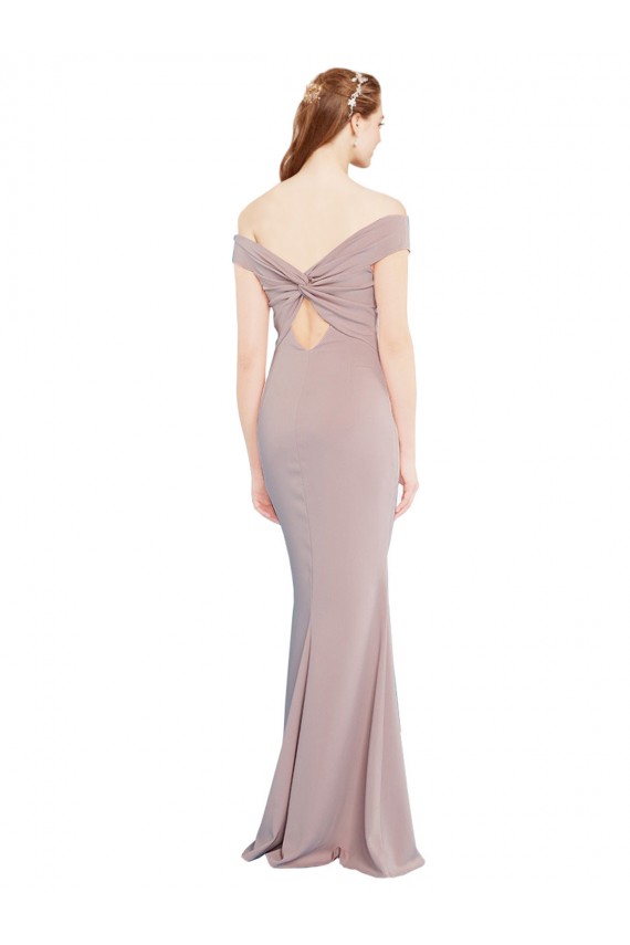 Outlet Knotted Off the Shoulder Crepe Prom Dress with Cut-Out Back UK
