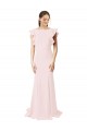 Outlet Low V-Back Long Mermaid Crepe Prom Dress with Ruffled Sleeves UK