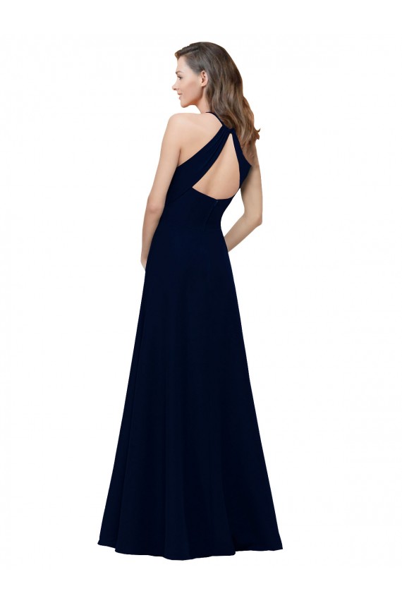 Outlet High Neck Crepe Prom Dress with Pleats and Keyhole Back UK
