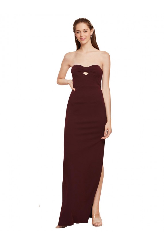 Outlet Twisted Strapless Keyhole Long Crepe Prom Dress with Slit UK