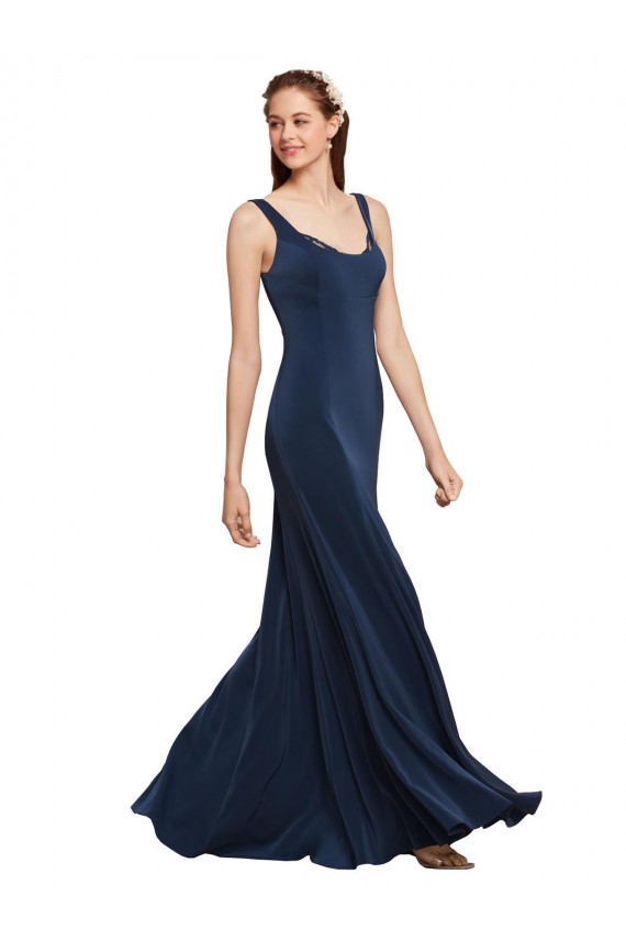 Outlet Fit and Flare Long Crepe Prom Dress with Round Neck UK