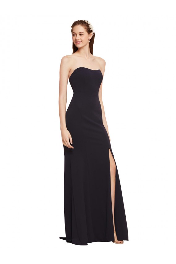 Outlet Strapless Bodycon Long Crepe Prom Dress with High Slit UK