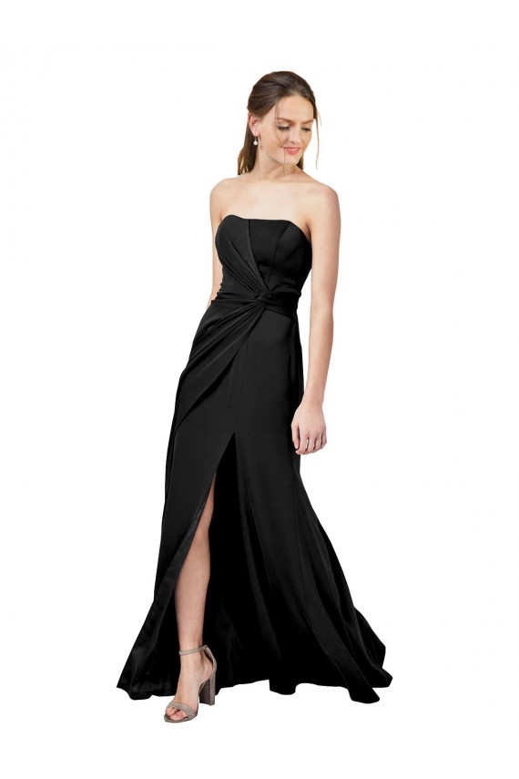 Outlet Strapless Fit and Flare Long Crepe Prom Dress with Knot and Slit UK