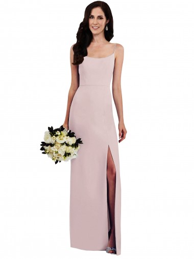Outlet Spaghetti Strap V Back Crepe Prom Dress with Front Slit UK
