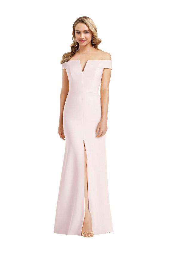 Outlet Off the Shoulder Notch Trumpet Crepe Prom Dress with Front Slit UK
