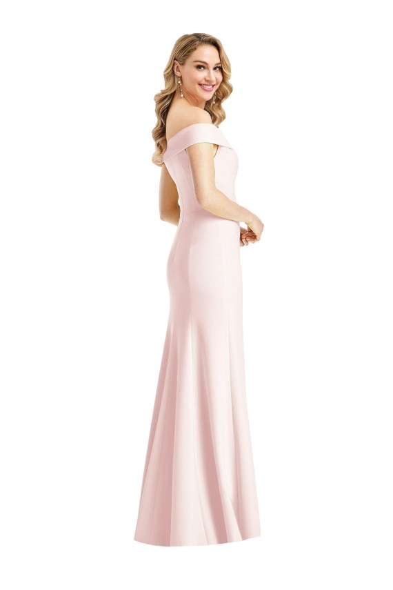 Outlet Off the Shoulder Notch Trumpet Crepe Prom Dress with Front Slit UK
