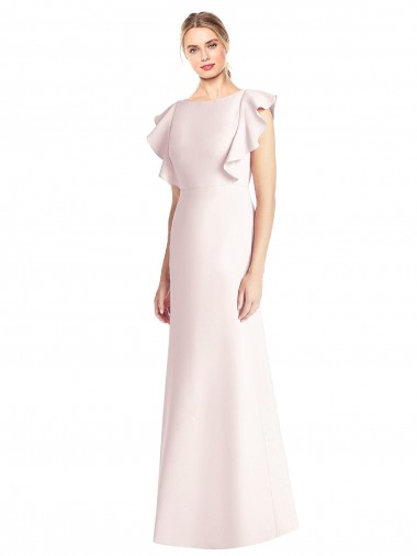 Outlet Ruffle Cap Sleeves Open Back Trumpet Prom Dress UK