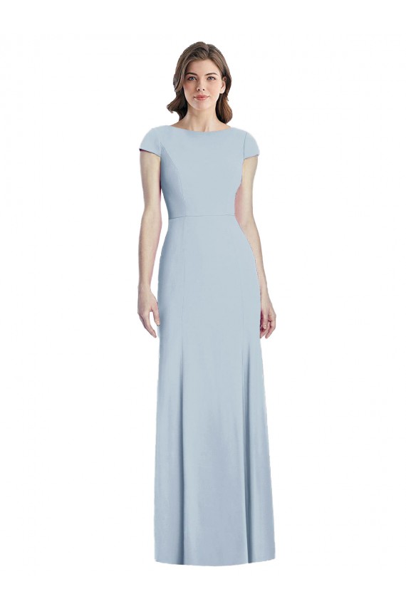 Outlet Bateau Neck Cap Sleeves Open Back Trumpet Prom Dress UK