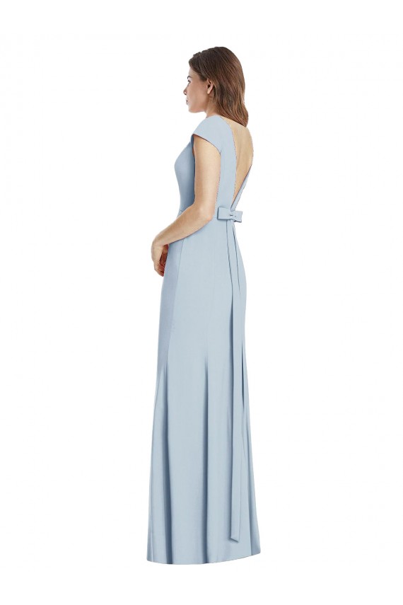 Outlet Bateau Neck Cap Sleeves Open Back Trumpet Prom Dress UK