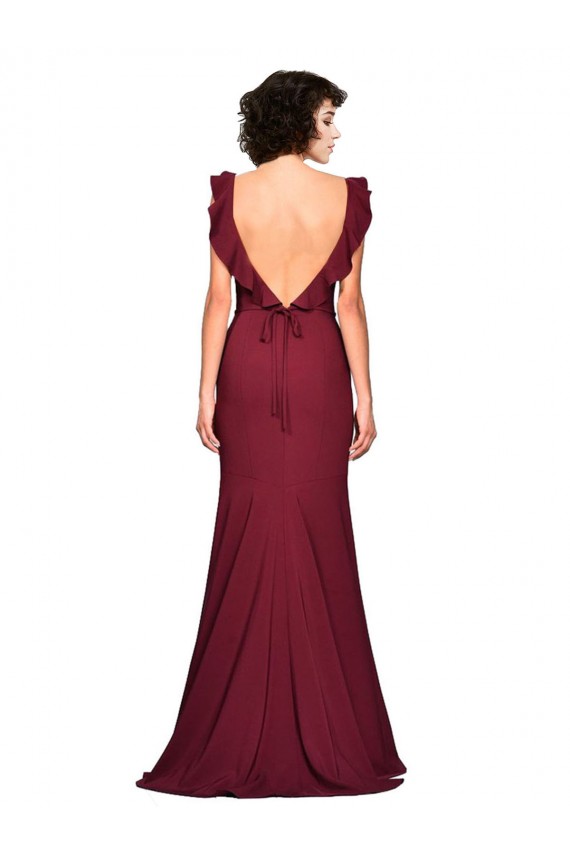 Outlet Crepe Slip Prom Dress with Ruffled Straps UK