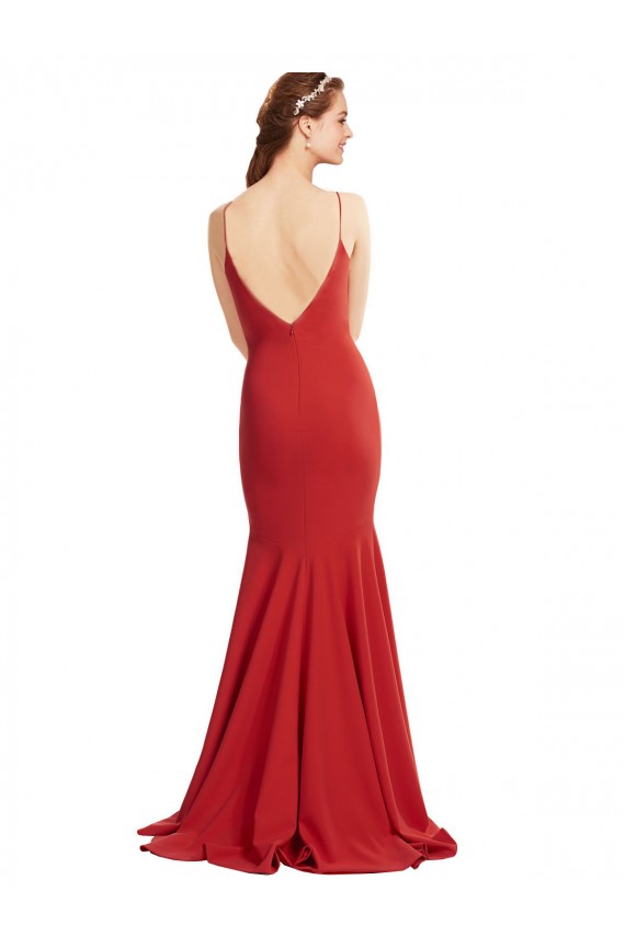 Outlet Mermaid Plunging V-Neck Crepe Prom Dress with Wide Open Back UK
