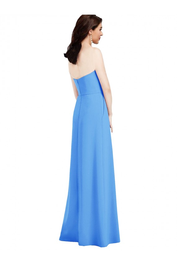 Outlet Strapless Pleated Skirt Crepe Prom Dress with Pockets UK