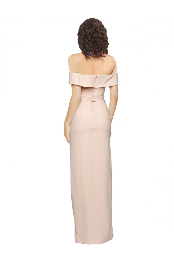 Outlet Off the Shoulder Long Crepe Prom Dress with Waist Tie and Slit UK