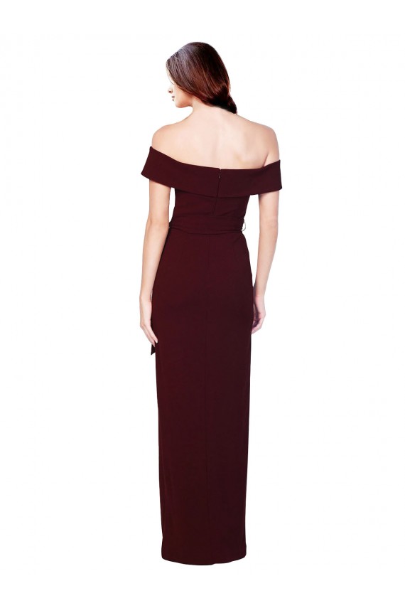 Outlet Off the Shoulder Long Crepe Prom Dress with Waist Tie UK