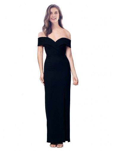 Outlet Off the Shoulder Long Full Length Crepe Prom Dress with Side Split UK