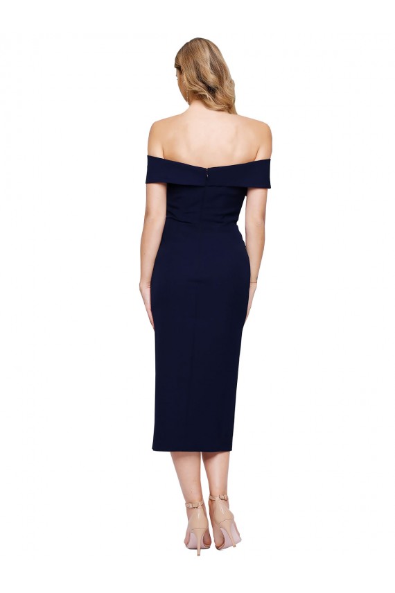Outlet Midi Length Short Crepe Cocktail Prom Dress / Homecoming Dress with Side Split UK