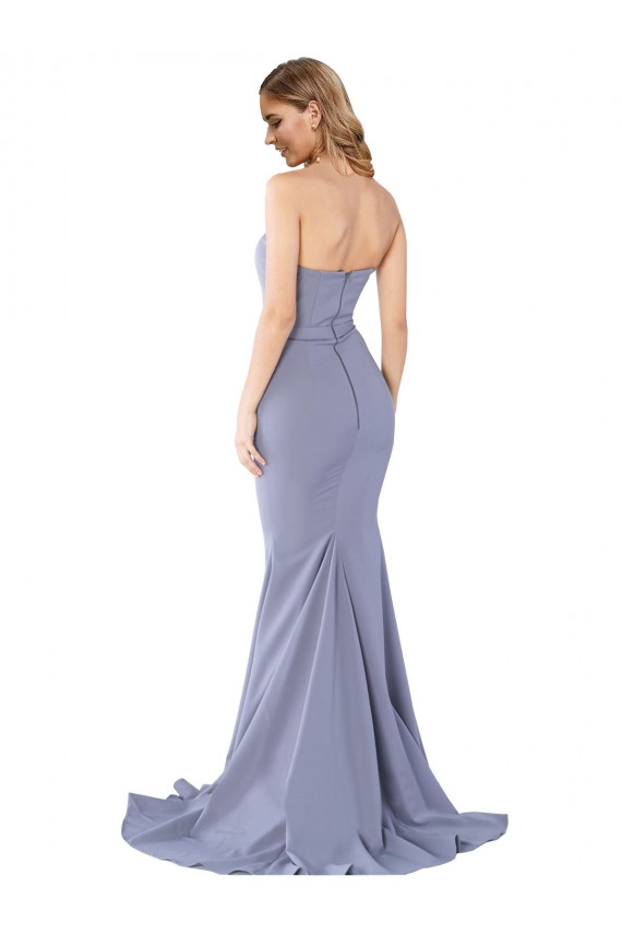 Outlet Long Strapless Sweetheart Sweep Train Crepe Prom Dress with Low Back UK