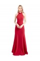 Outlet Sleek Fit and Flare High Neck Halter Stretch Crepe Prom Dress with Open Back UK